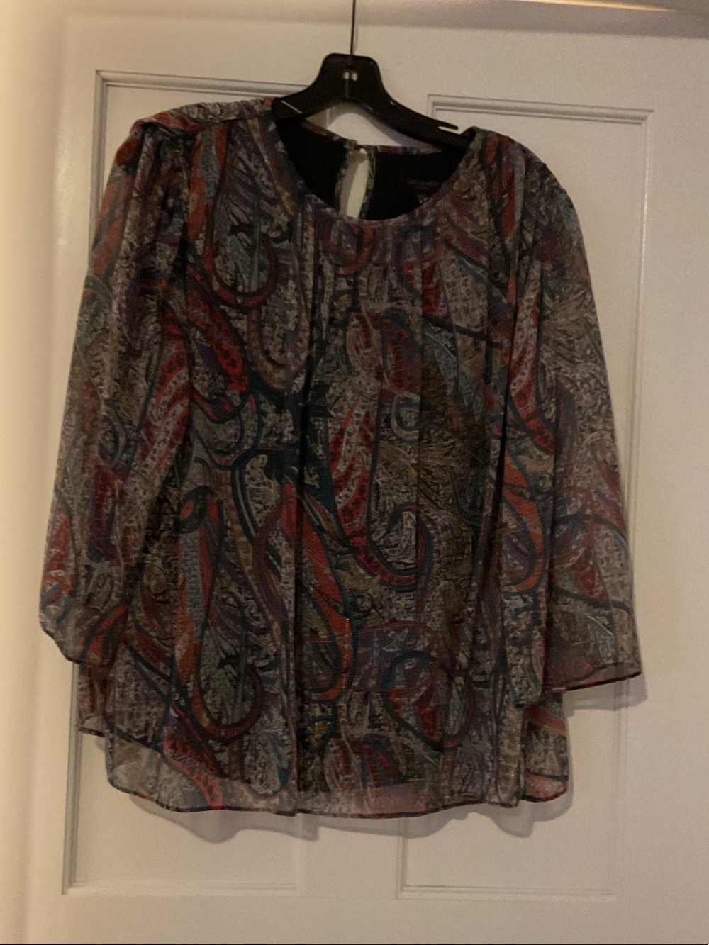 Ted Baker Sheer Paisley Blouse in Navy, Red and Cream